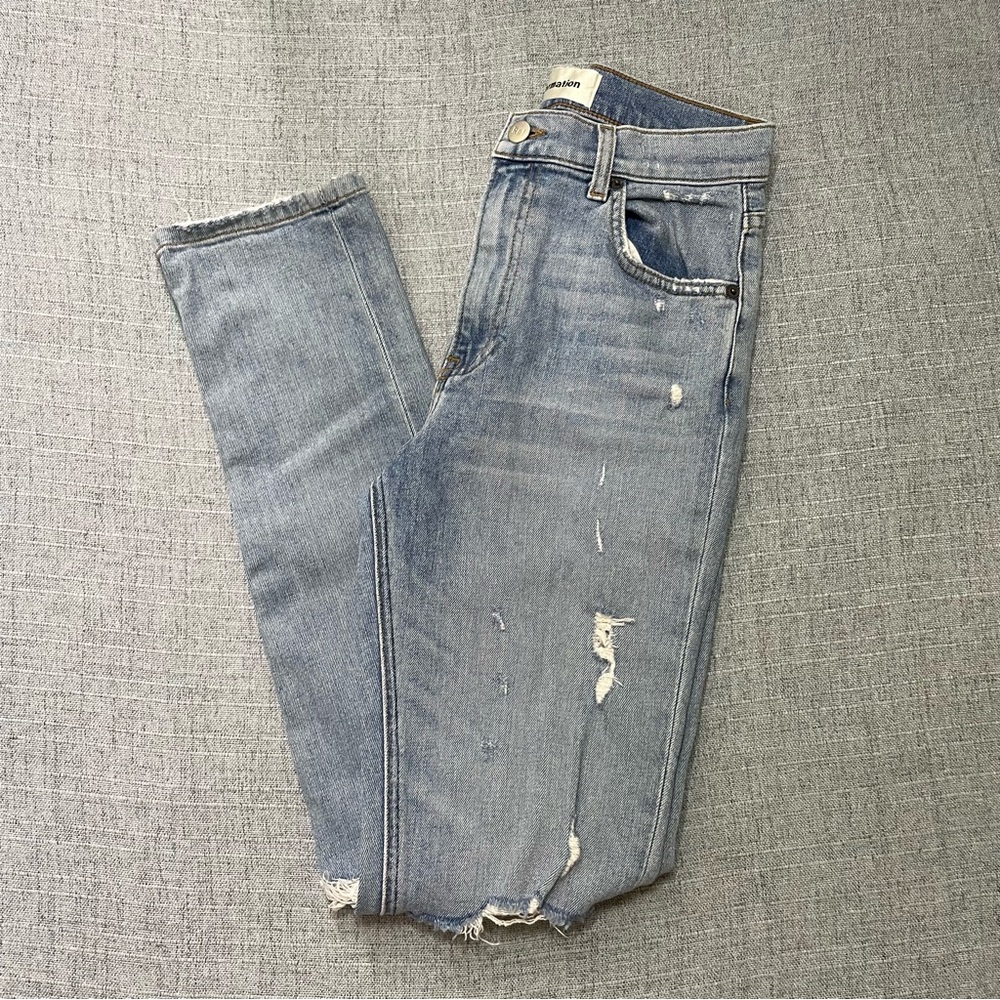 Reformation Hepburn High Rise Ripped Knees Skinny Jean Size 26 in Ibiza